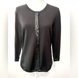 Vintage Marshall Field’s Black Cardigan Sweater with Sequin Trim Size Large